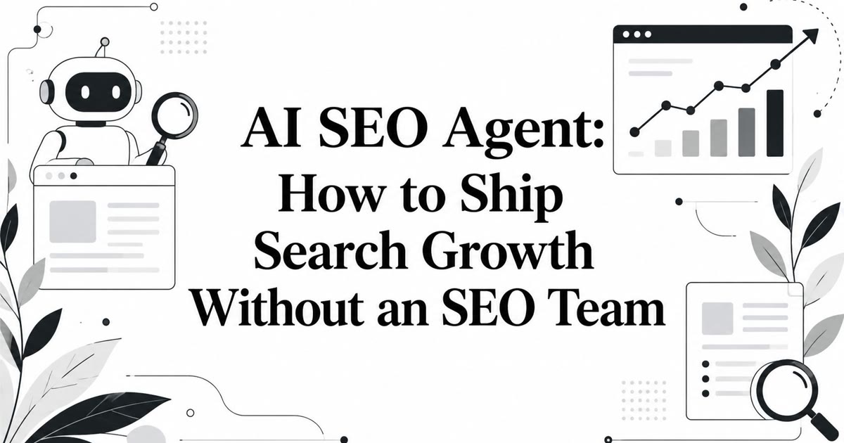 Illustration of an AI SEO agent connecting research, content, and search growth.