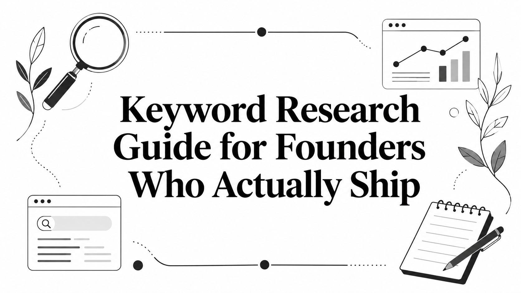 A diagram illustrating the four key metrics of keyword research including search volume, competition, business value, and SERPs.