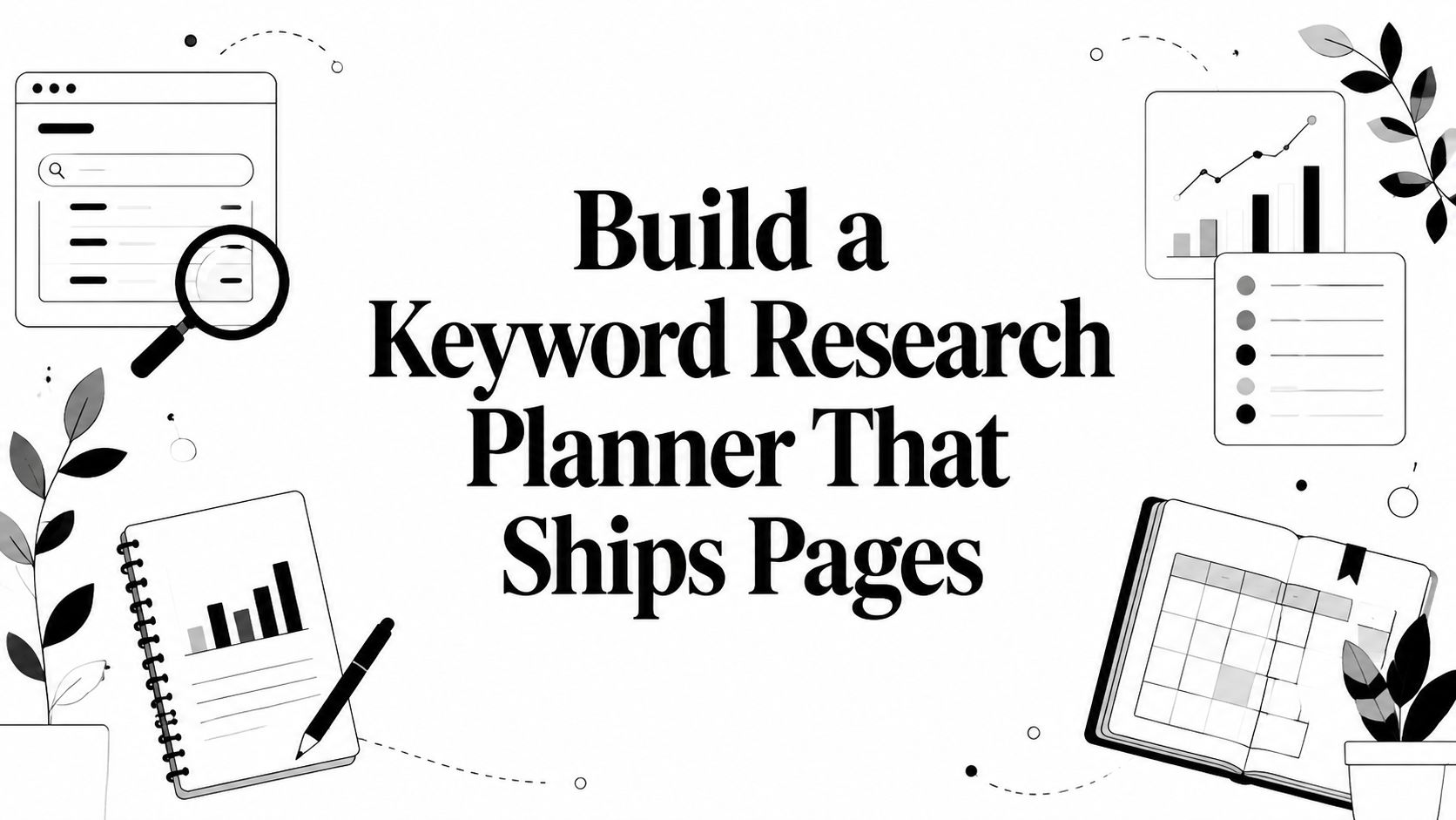 A flowchart showing the five-step process of a keyword research pipeline for content marketing strategy.